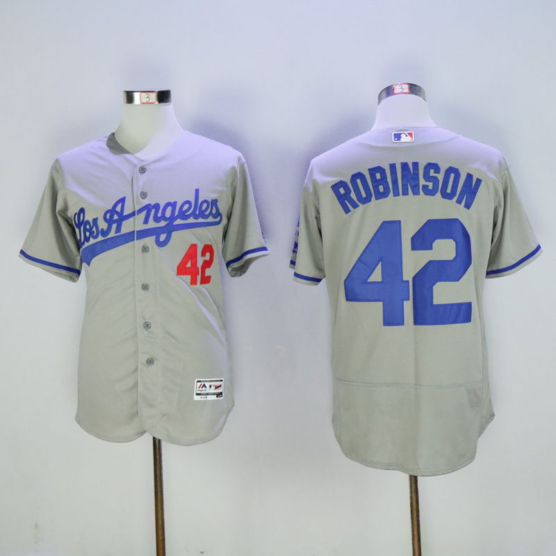 Men Los Angeles Dodgers #42 Robinson Grey Throwback Elite MLB Jerseys->los angeles dodgers->MLB Jersey